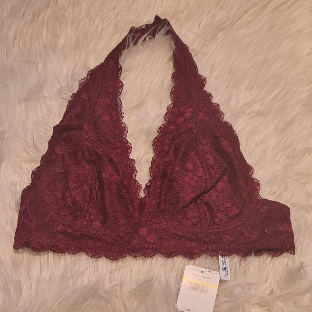 NWT Free People Galloon Lace Halter Wine